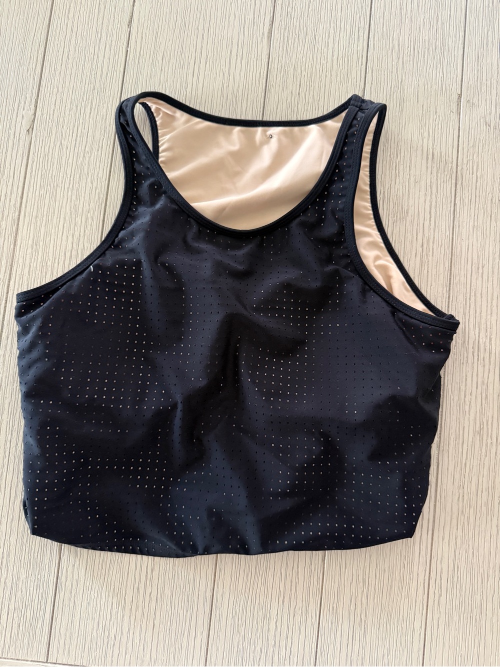 Fabletics Black Crop Sports Bra with Cream Lining